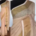 Cream Pure Linen Saree