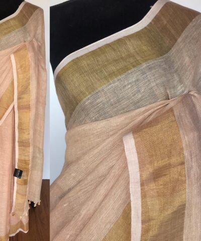 Cream Pure Linen Saree