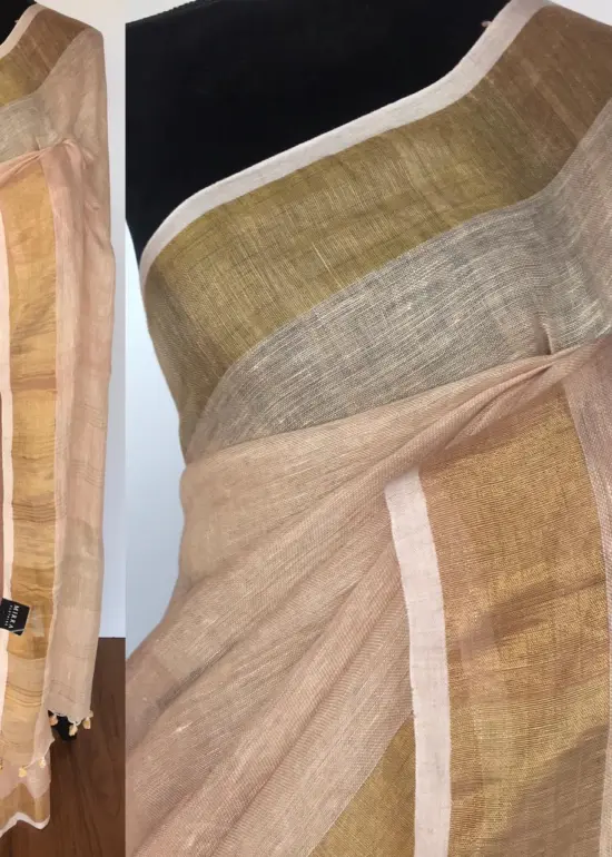 Cream Pure Linen Saree