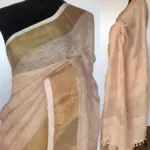 Cream Pure Linen Saree - Image 2