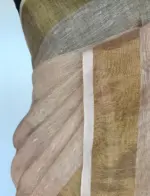 Cream Pure Linen Saree - Image 4