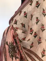 Pale White Handwoven Pure Linen Saree with Floral Prints - Image 7