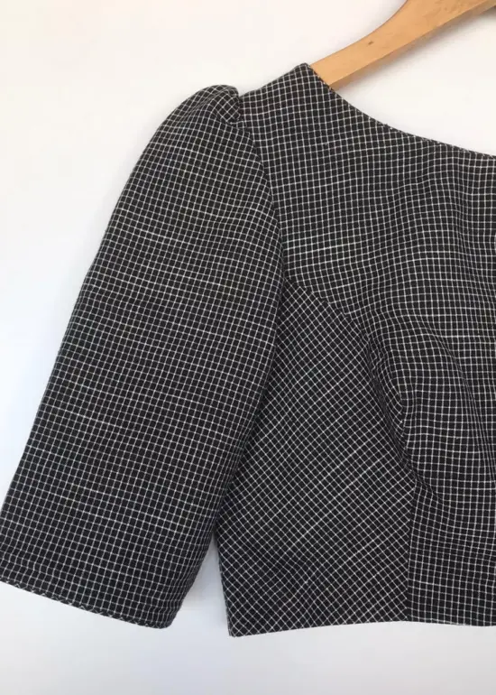 Black Chequered Cotton Blouse