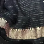 Black Banarasi Silk Saree In Georgette with Gold Zari Weaves - Image 6