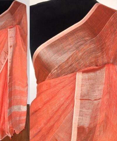Peach Pure Linen Saree