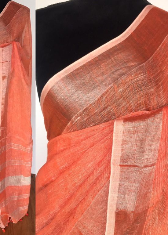Peach Pure Linen Saree