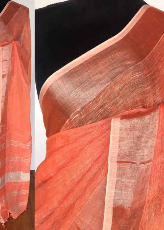 Peach Pure Linen Saree