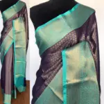 Dark Blue Kora Silk Saree with Gold Zari Weaves