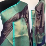 Dark Blue Kora Silk Saree with Gold Zari Weaves - Image 2