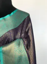 Dark Blue Kora Silk Saree with Gold Zari Weaves - Image 6