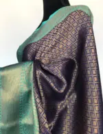 Dark Blue Kora Silk Saree with Gold Zari Weaves - Image 5