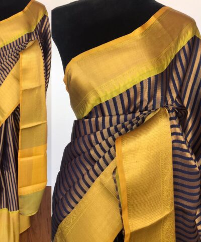 Navyblue Kora Silk Saree with Gold Zari Weaves