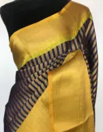 Navyblue Kora Silk Saree with Gold Zari Weaves - Image 7