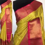 Neon Green Kora Silk Saree with Gold Zari Weaves