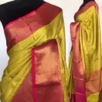 Neon Green Kora Silk Saree with Gold Zari Weaves - Image 2