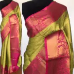 Neon Green Kora Silk Saree with Gold Zari Weaves