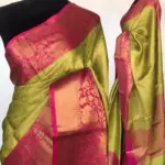 Neon Green Kora Silk Saree with Gold Zari Weaves - Image 2