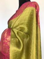 Neon Green Kora Silk Saree with Gold Zari Weaves - Image 5