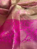 Neon Green Kora Silk Saree with Gold Zari Weaves - Image 7