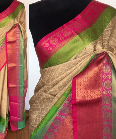 Offwhite Kora Silk Saree with Gold Zari Weaves