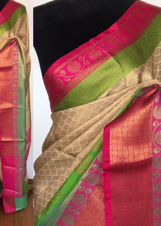 Offwhite Kora Silk Saree with Gold Zari Weaves