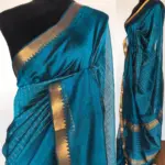 Ocean Blue Mangalagiri Silk Saree with gold zari checks - Image 4