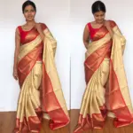 Offwhite Kora Silk Saree with Gold Zari Weaves in Chevron Pattern