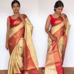 Offwhite Kora Silk Saree with Gold Zari Weaves in Chevron Pattern - Image 2