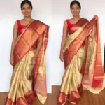 Offwhite Kora Silk Saree with Gold Zari Weaves in Chevron Pattern - Image 3