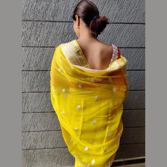 Buy Lemon Yellow Chiffon Saree online-Karagiri