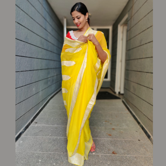 Lemon Yellow Khaddi Chiffon Benarasi Handloom Saree With Rupa Zari – Six  Yard Story