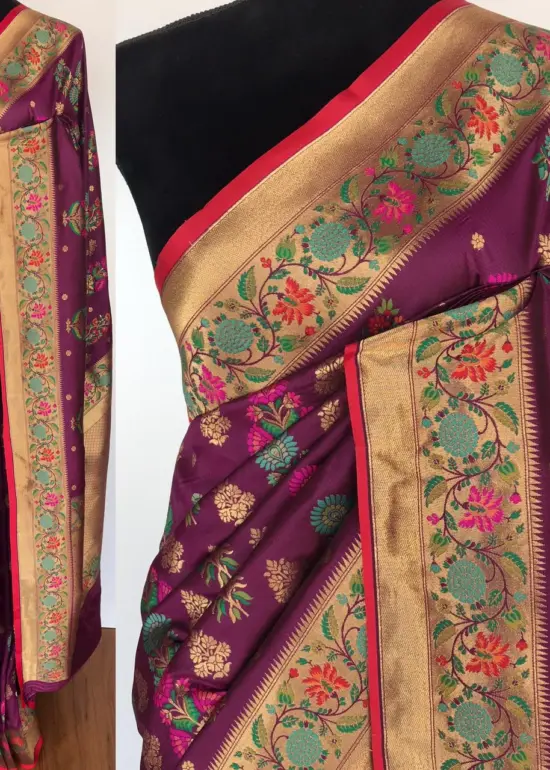 Magenta Pink Banarasi Silk Saree with Gold Zari and Meenakari Motifs
