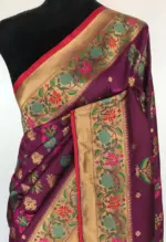 Magenta Pink Banarasi Silk Saree with Gold Zari and Meenakari Motifs - Image 5