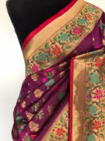 Magenta Pink Banarasi Silk Saree with Gold Zari and Meenakari Motifs - Image 4