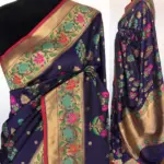 Navy Blue Pink Banarasi Silk Saree with Gold Zari and Meenakari Motifs - Image 2
