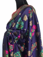 Navy Blue Pink Banarasi Silk Saree with Gold Zari and Meenakari Motifs - Image 7