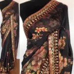 Black Crepe Saree with floral prints
