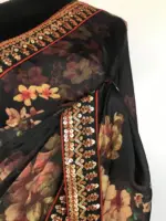 Black Crepe Saree with floral prints - Image 4