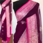 Eggplant Purple Pure Khaddi Banarasi Silk Saree in Chiffon woven in Silver Zari