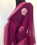 Eggplant Purple Pure Khaddi Banarasi Silk Saree in Chiffon woven in Silver Zari - Image 6