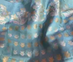 Baby Blue Banarasi Silk Saree with Gold and Silver Zari Weaves - Image 6