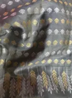 Ash Grey Banarasi Silk Saree with Gold and Silver Zari Weaves - Image 5