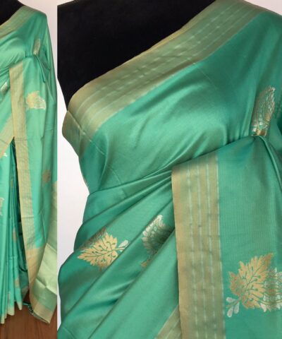 Sea Green Banarasi Silk Saree with Gold and Silver Zari Weaves