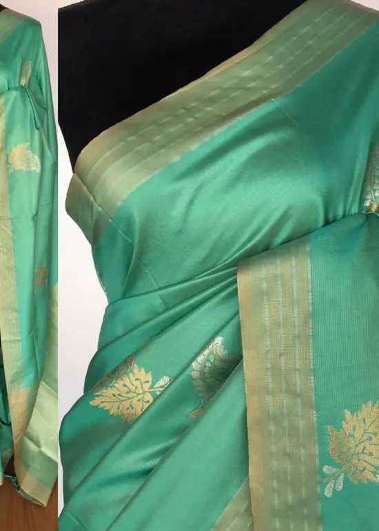 Sea Green Banarasi Silk Saree with Gold and Silver Zari Weaves