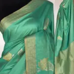 Sea Green Banarasi Silk Saree with Gold and Silver Zari Weaves - Image 2