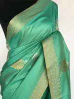 Sea Green Banarasi Silk Saree with Gold and Silver Zari Weaves - Image 3