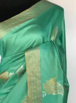 Sea Green Banarasi Silk Saree with Gold and Silver Zari Weaves - Image 5