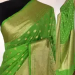 Green Banarasi Silk Saree in Semi Georgette with Antique Silver Zari Weaves - Image 2