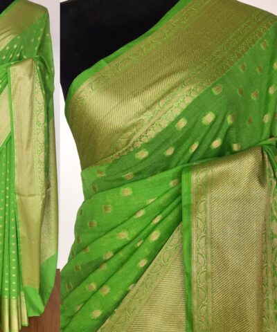 Green Banarasi Silk Saree in Semi Georgette with Antique Silver Zari Weaves