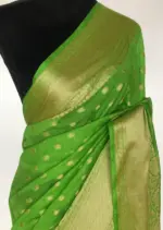 Green Banarasi Silk Saree in Semi Georgette with Antique Silver Zari Weaves - Image 3